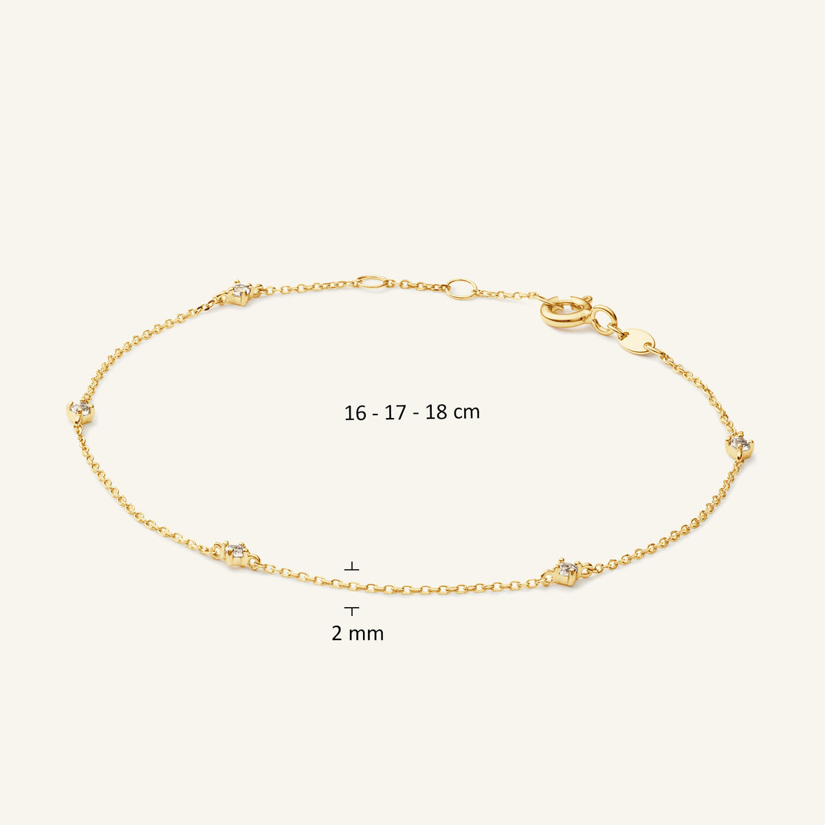 JKB25.585 Jackie White Topaz bracelet 16 17 18 cm and 2 mm details on light beige background