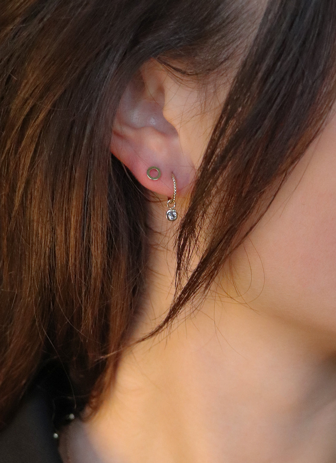 Jackie Amsterdam White Topaz Ear Charm in 14K Yellow Gold worn on model