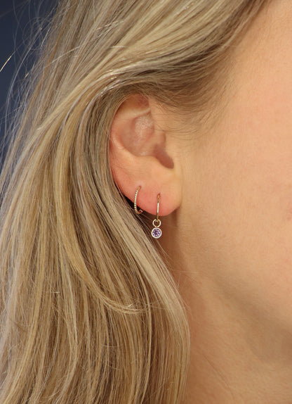 Jackie Amsterdam Amethyst Ear Charm in 14K Yellow Gold worn on model