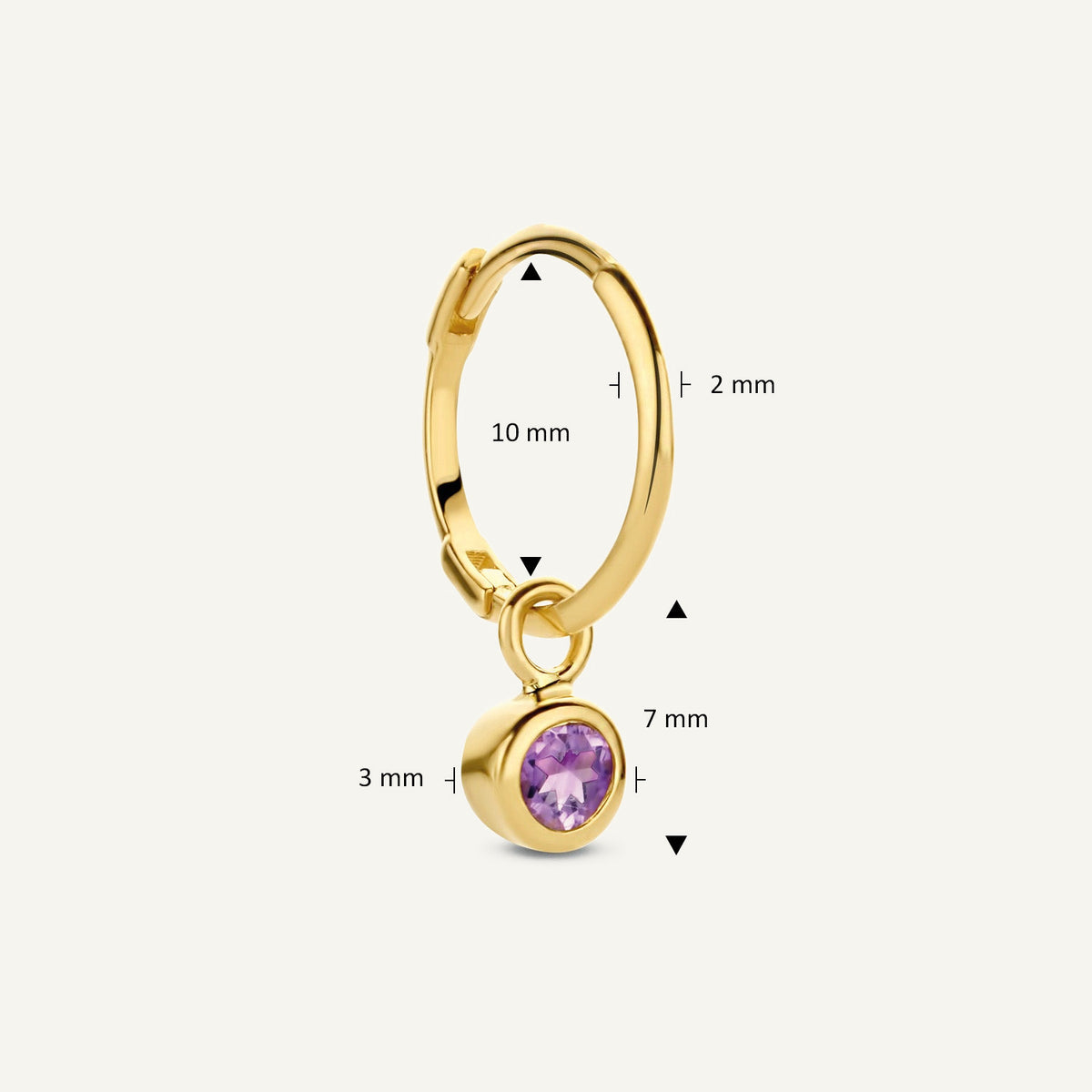 Jackie Amsterdam Amethyst Ear Charm in 14K Yellow Gold size and detail view