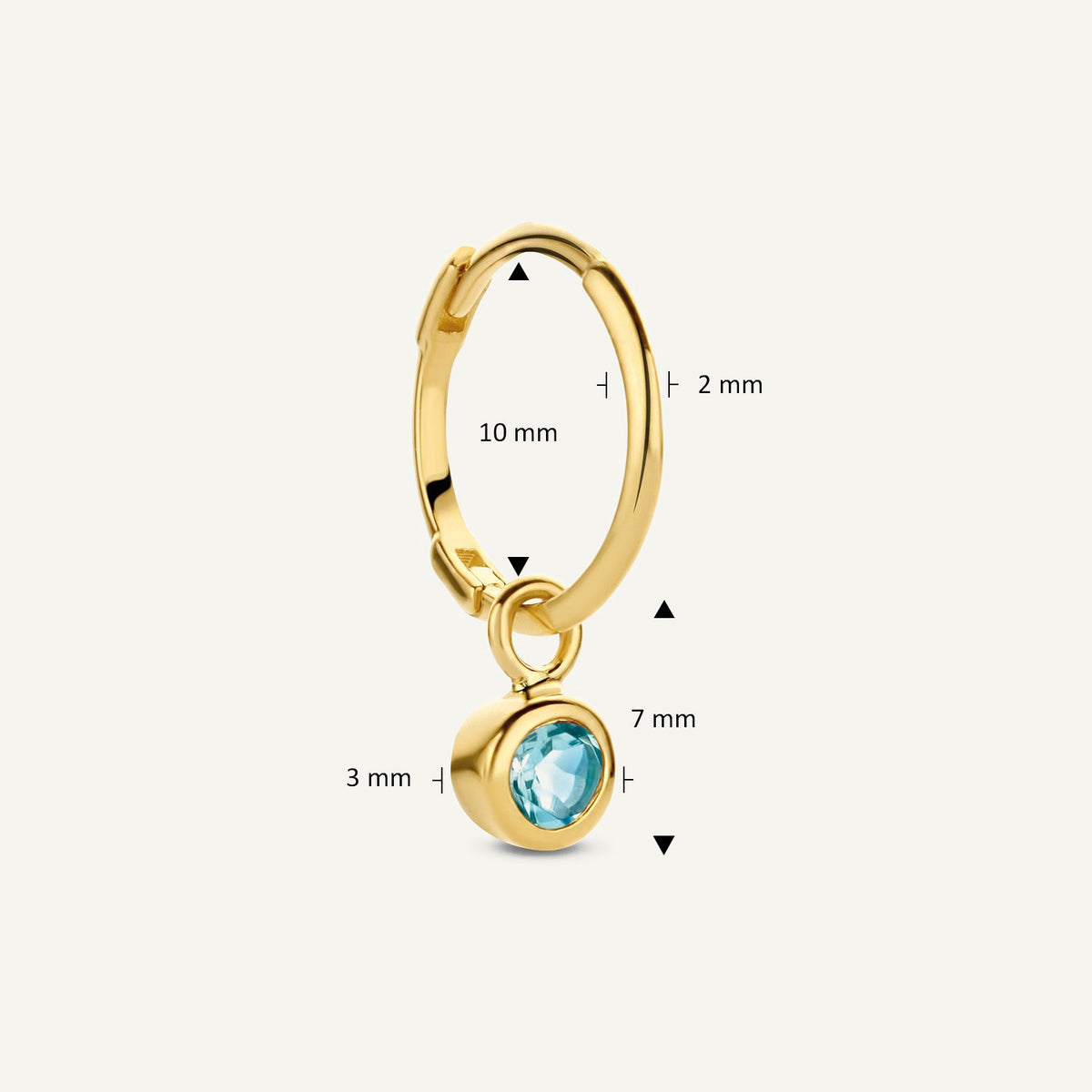 Jackie Amsterdam Blue Topaz Ear Charm in 14K Yellow Gold size and detail view