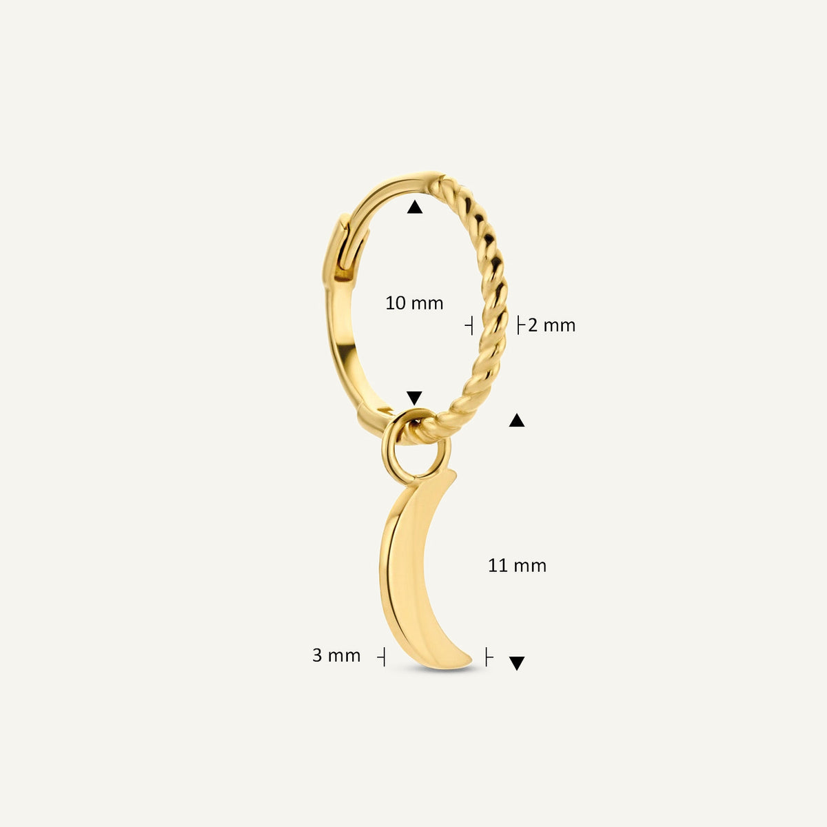 Jackie Amsterdam Moon Ear Charm in 14K Yellow Gold size and detail view