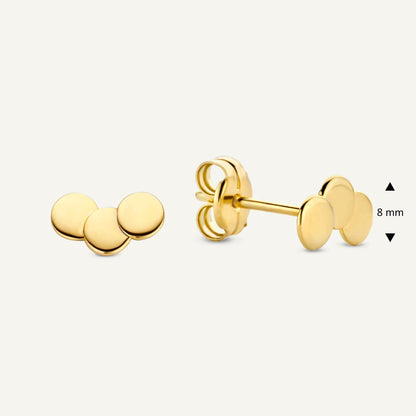 Jackie Triple Disc Studs in 14K Yellow Gold dimensions