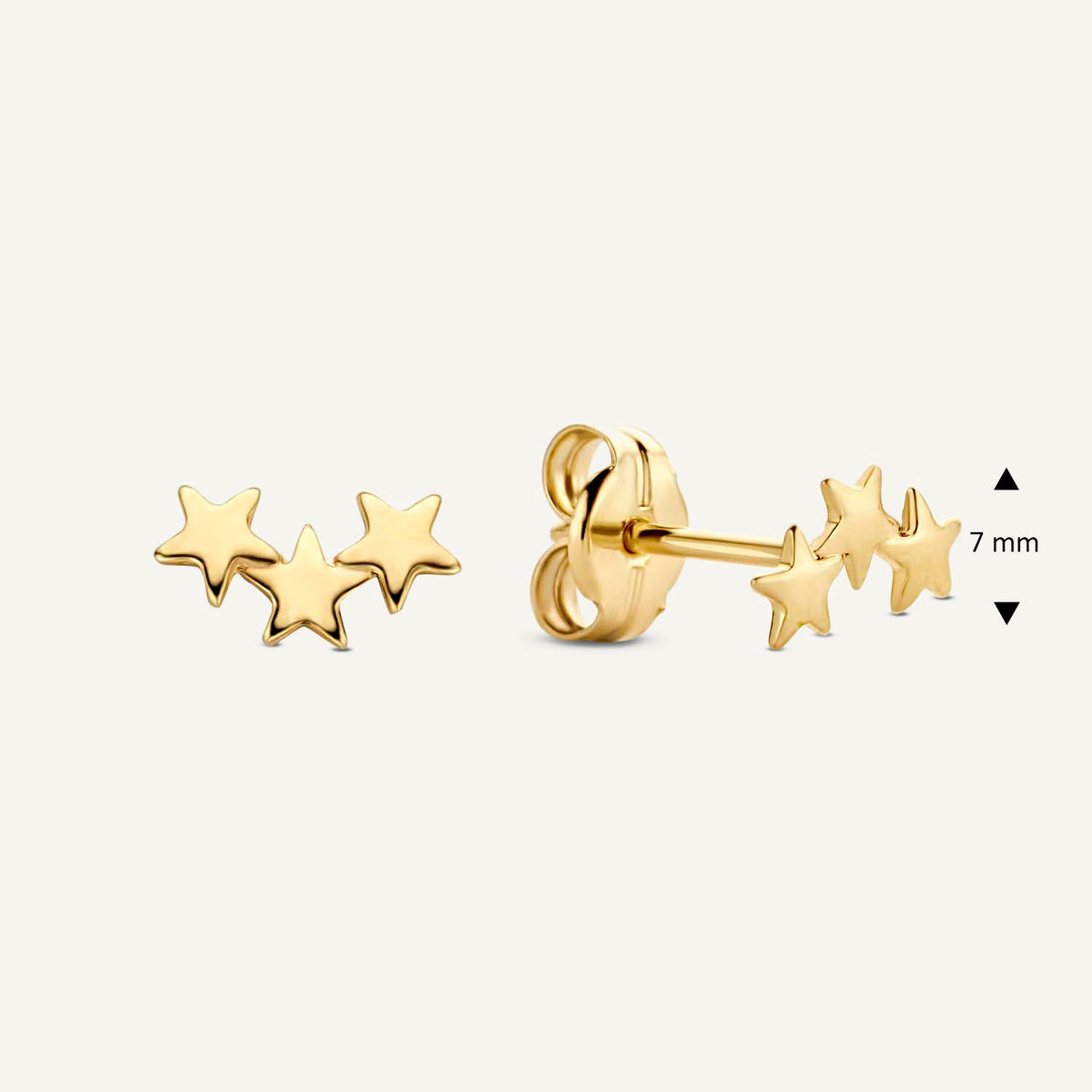 Triple Star Studs in 14K Yellow Gold dimensions