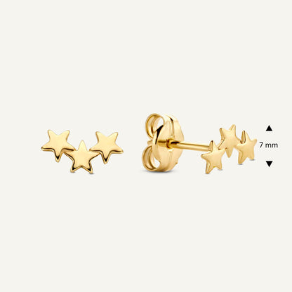 Triple Star Studs in 14K Yellow Gold dimensions