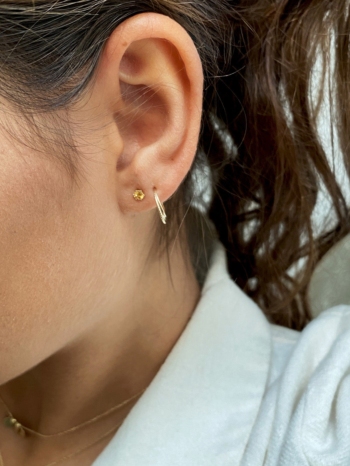 Jackie Citrine Studs in 14K Yellow Gold worn on ear
