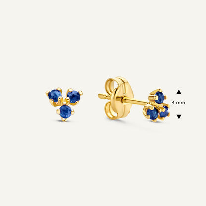 Triangle Sapphire Studs in 14K Yellow Gold dimensions