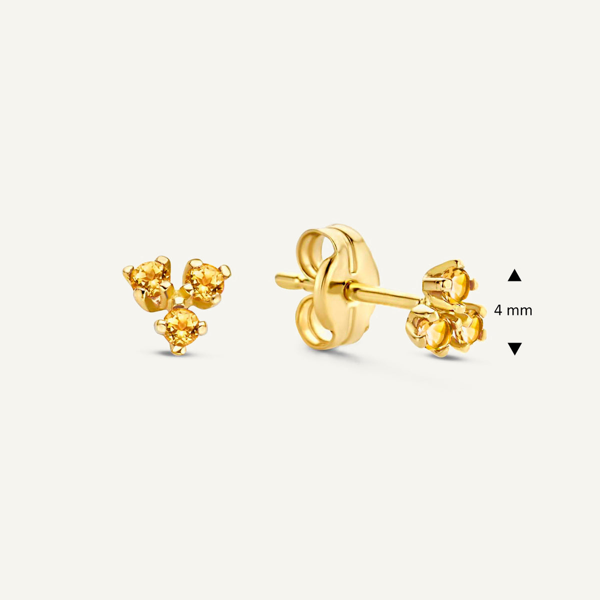 Triangle Citrine Studs in 14K Yellow Gold dimensions