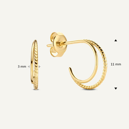 Jackie Twisted Double Hoop Earrings 11mm in 14K Yellow Gold dimensions