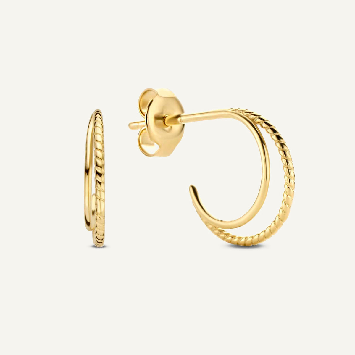 Jackie Twisted Double Hoop Earrings 11mm in 14K Yellow Gold