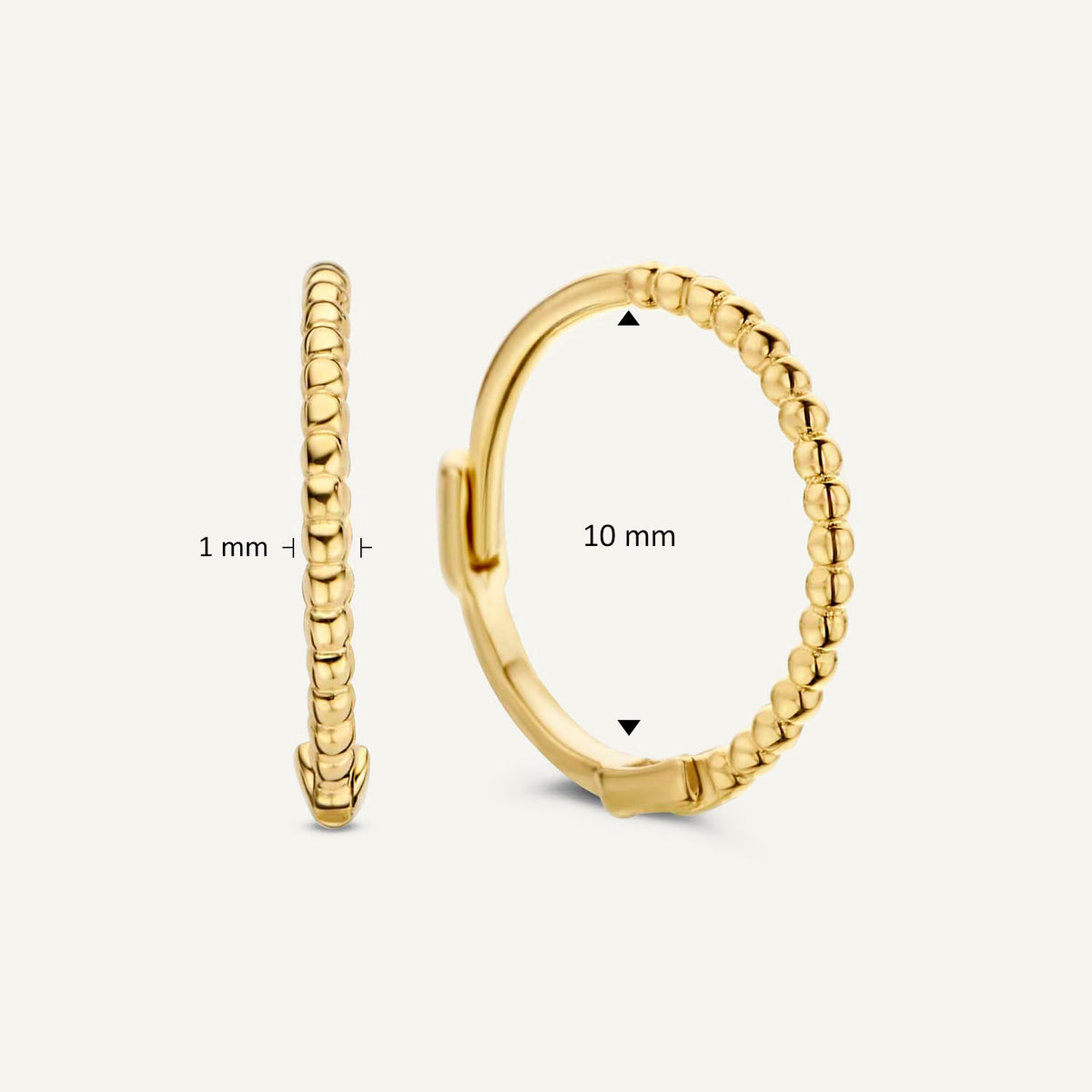 Jackie Mini Dots Hoops in 14K Yellow Gold dimensions