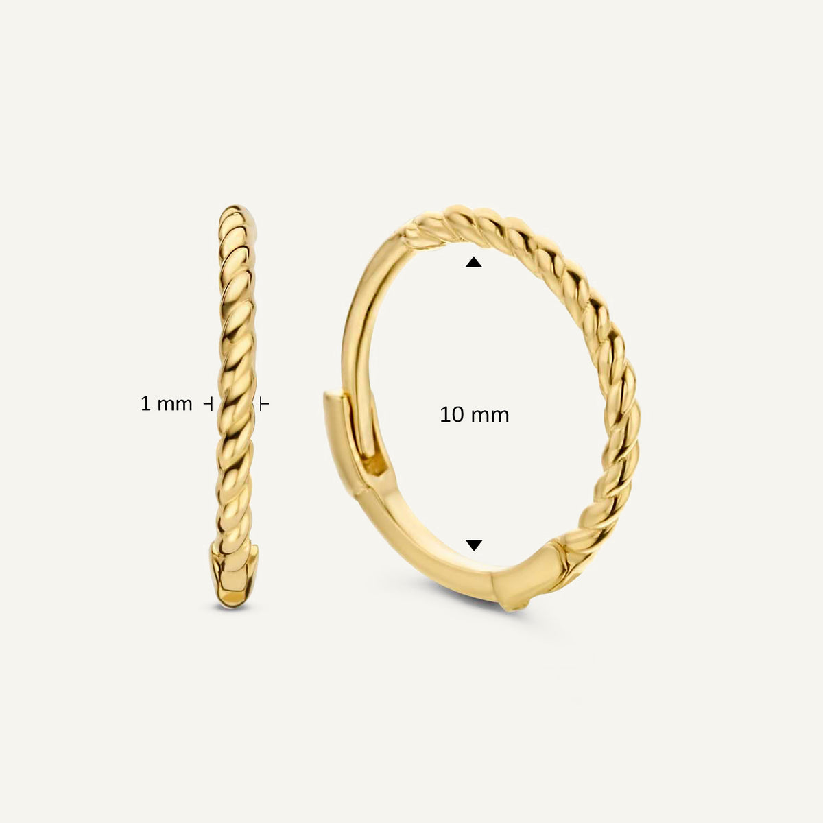 Jackie Twist Hoops in 14K Yellow Gold dimensions