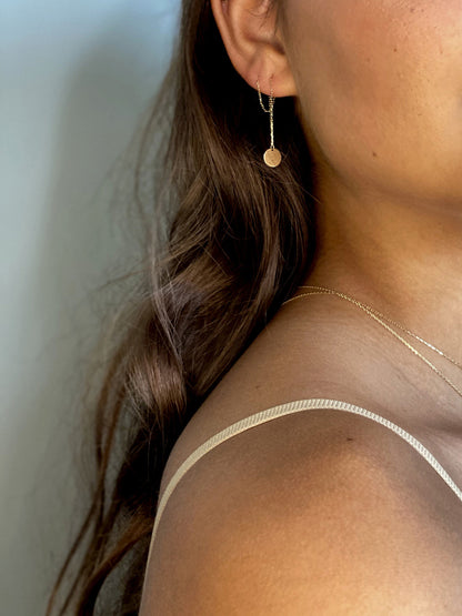 Jackie Disc Threader Earrings in 14K Yellow Gold worn on ear