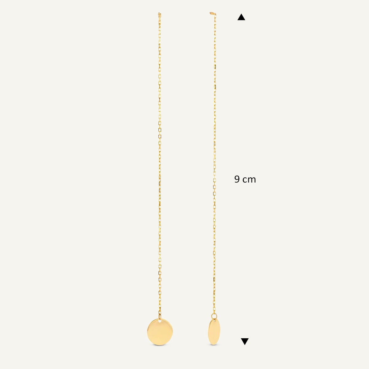 Jackie Disc Threader Earrings in 14K Yellow Gold dimensions