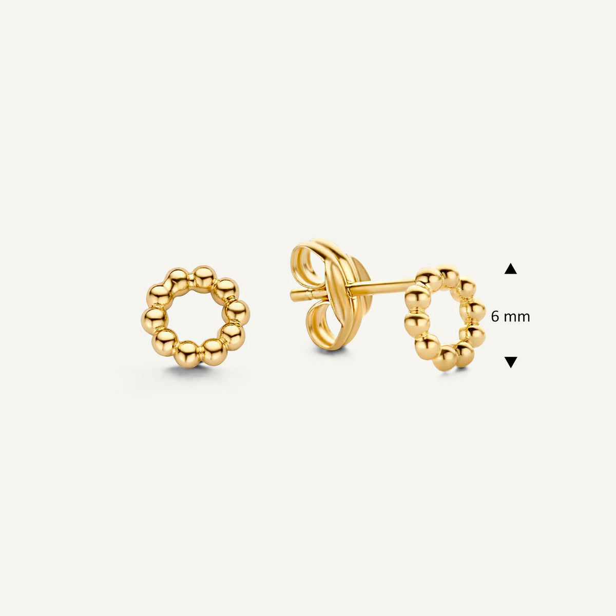 Jackie Bubbly Circle Studs in 14K Yellow Gold dimensions