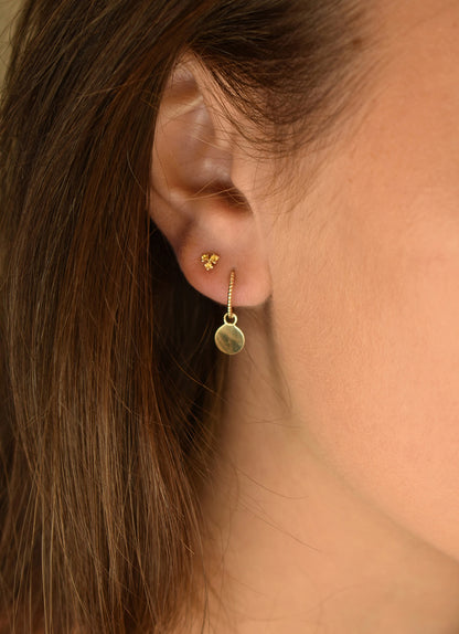 Jackie Fez Disc Hoops in 14K Yellow Gold worn on ear