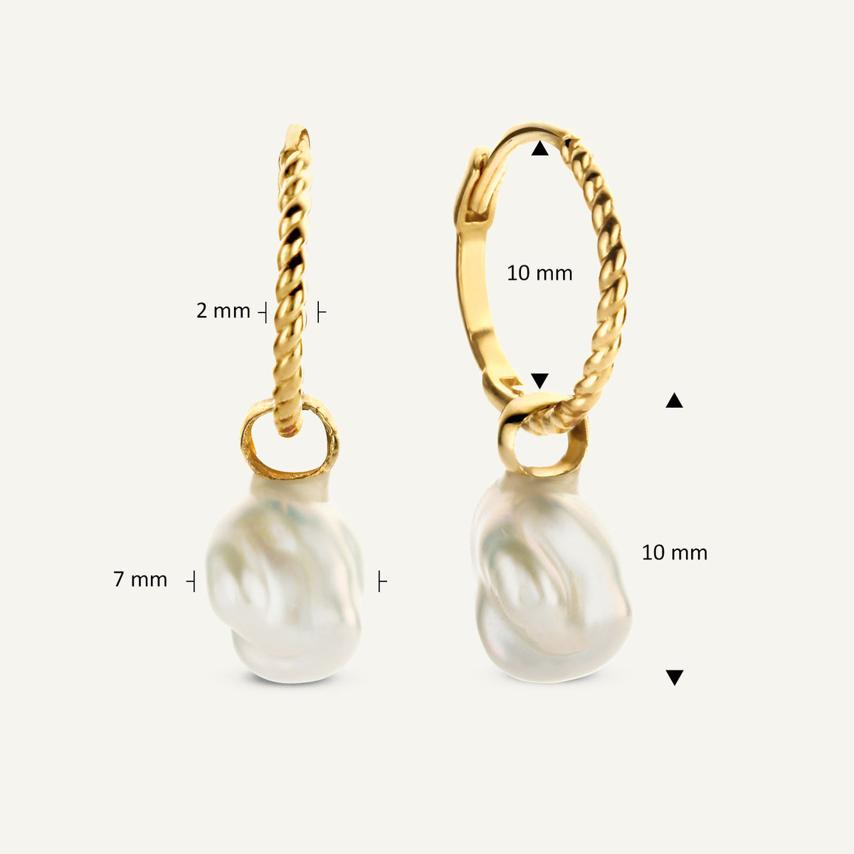 Jackie Pearl Of Mar Hoops in 14K Yellow Gold dimensions