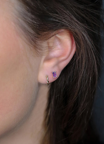 Jackie Medina Amethyst Studs in 14K Yellow Gold worn on ear