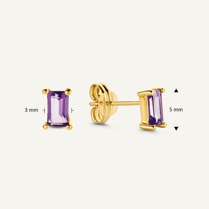Jackie Medina Amethyst Studs in 14K Yellow Gold dimensions