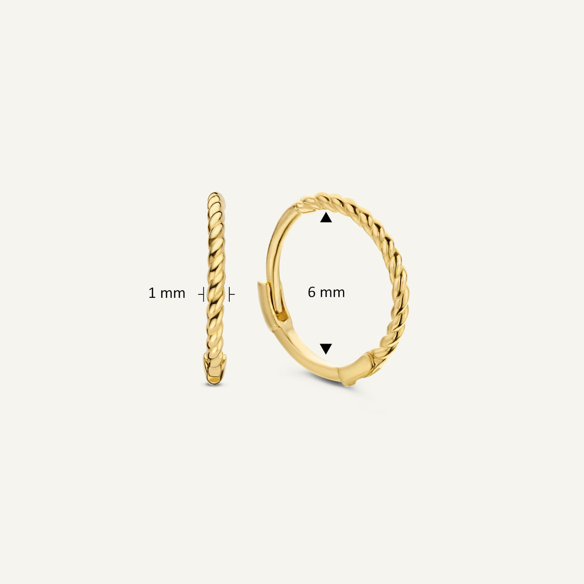 Jackie Twist Hoops in 14K Yellow Gold dimensions