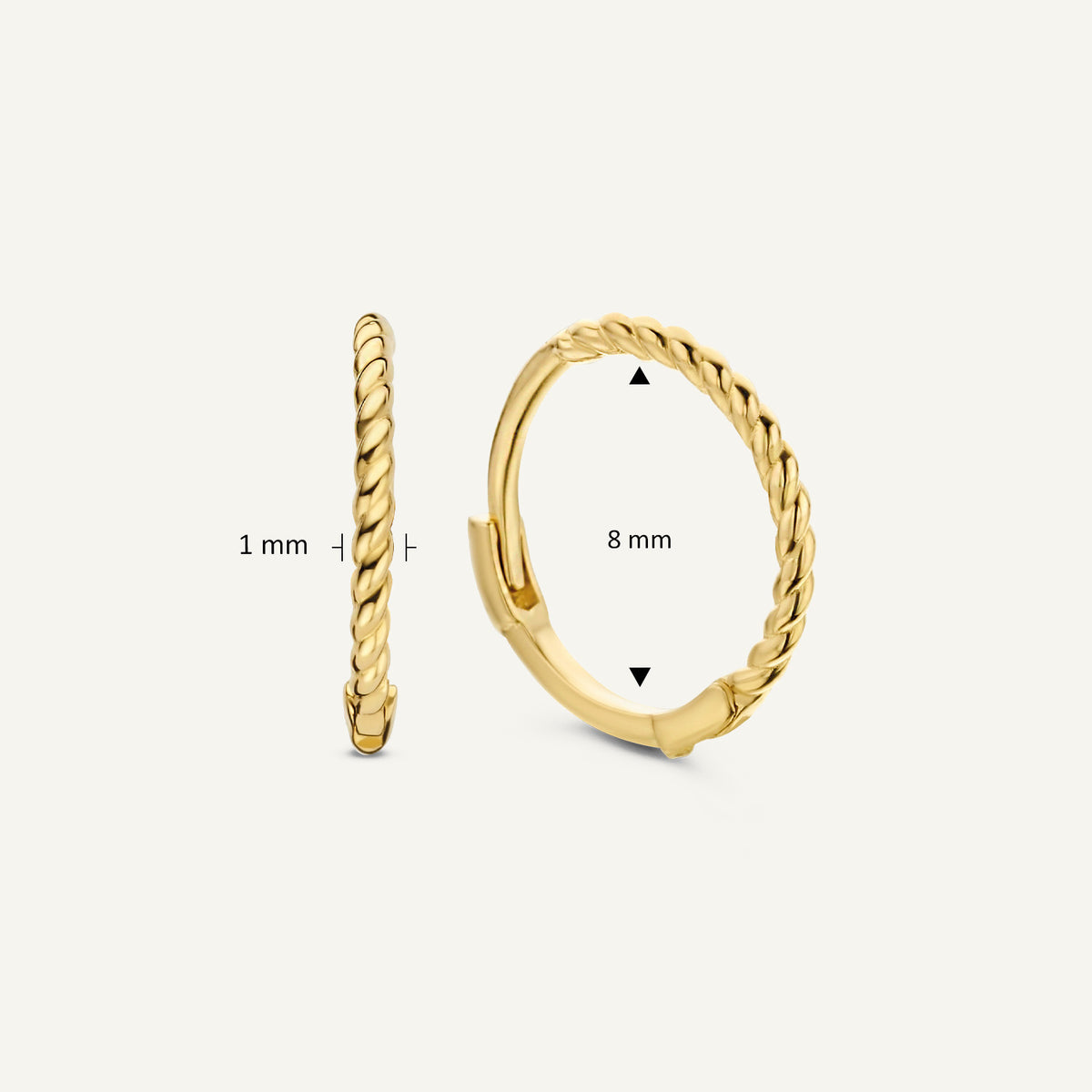 Jackie Twist Hoops in 14K Yellow Gold dimensions