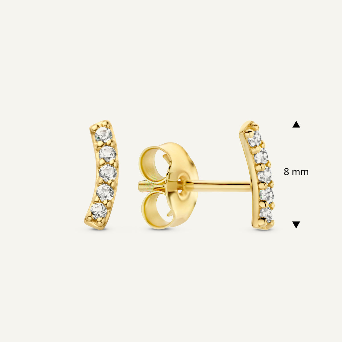 Jackie Letizia Topaz Curve Studs in 14K Yellow Gold dimensions