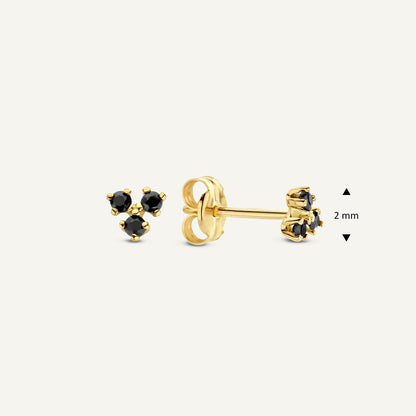 Jackie Miro Triangle Onyx Studs in 14K Yellow Gold dimensions