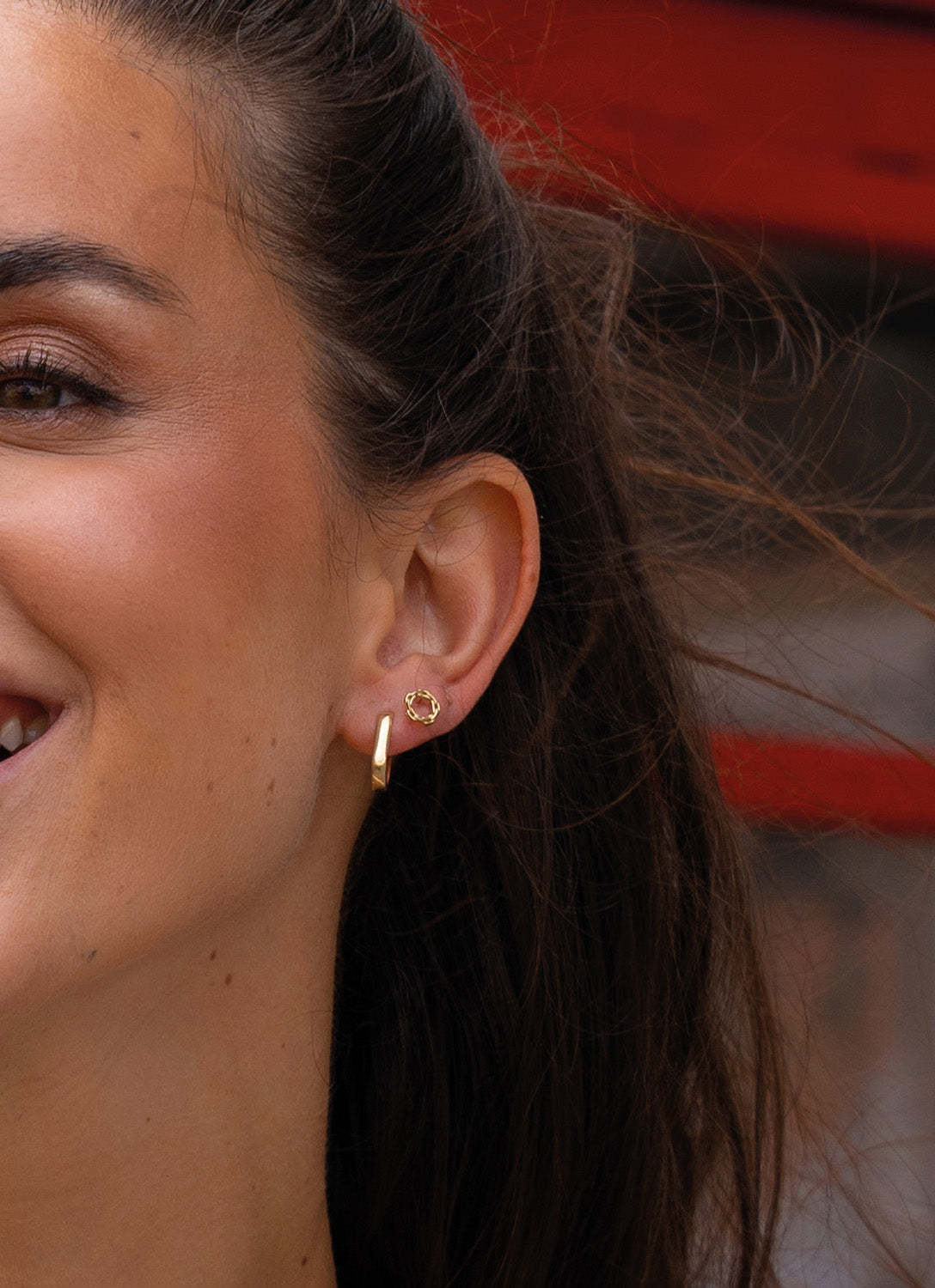 Jackie Baia Link Studs in 14K Yellow Gold worn on ear