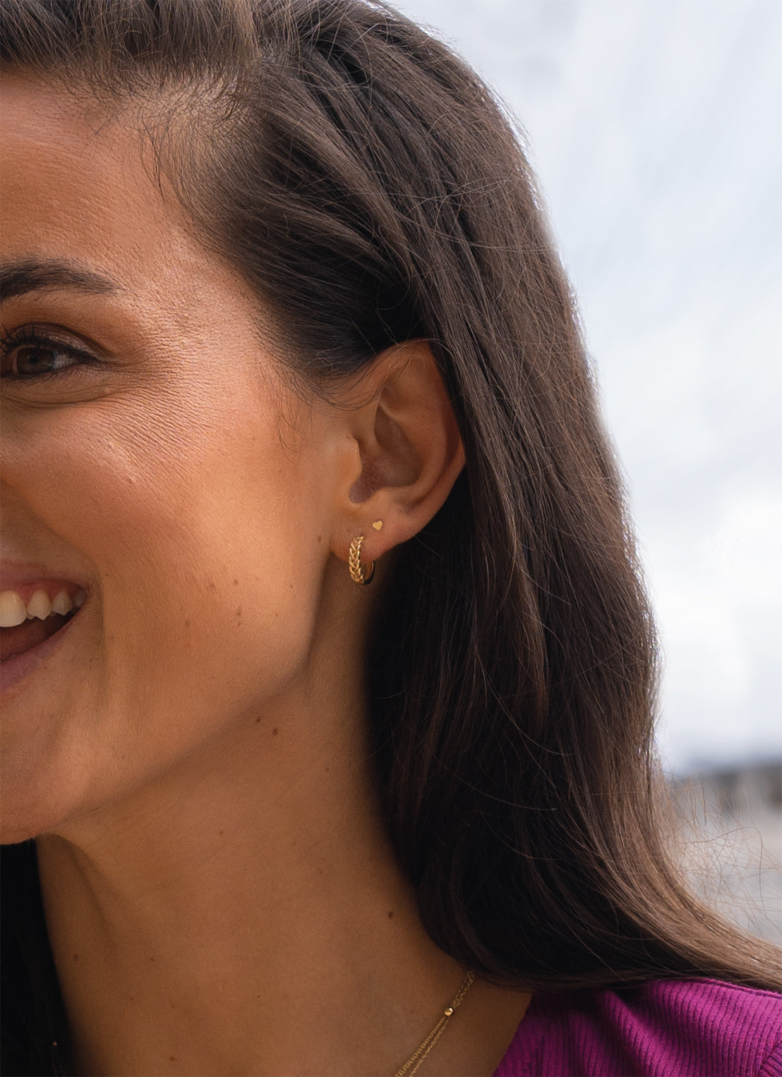 Jackie Petit Sablon Hoops in 14K Yellow Gold worn on ear