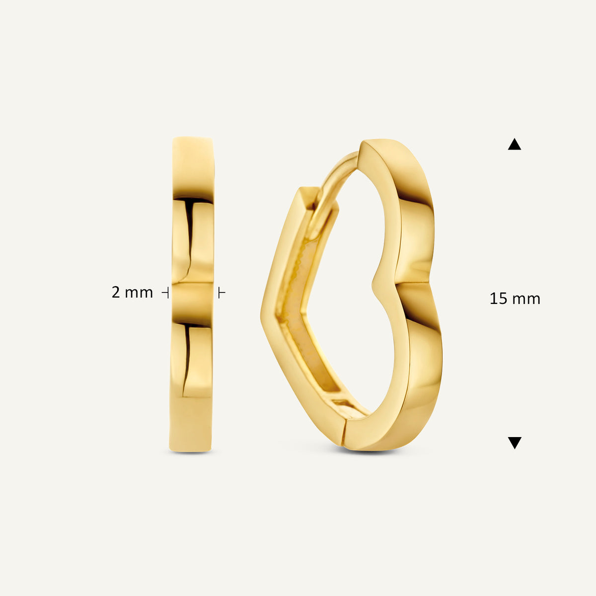 Jackie Hugging Hearts Hoops in 14K Yellow Gold dimensions