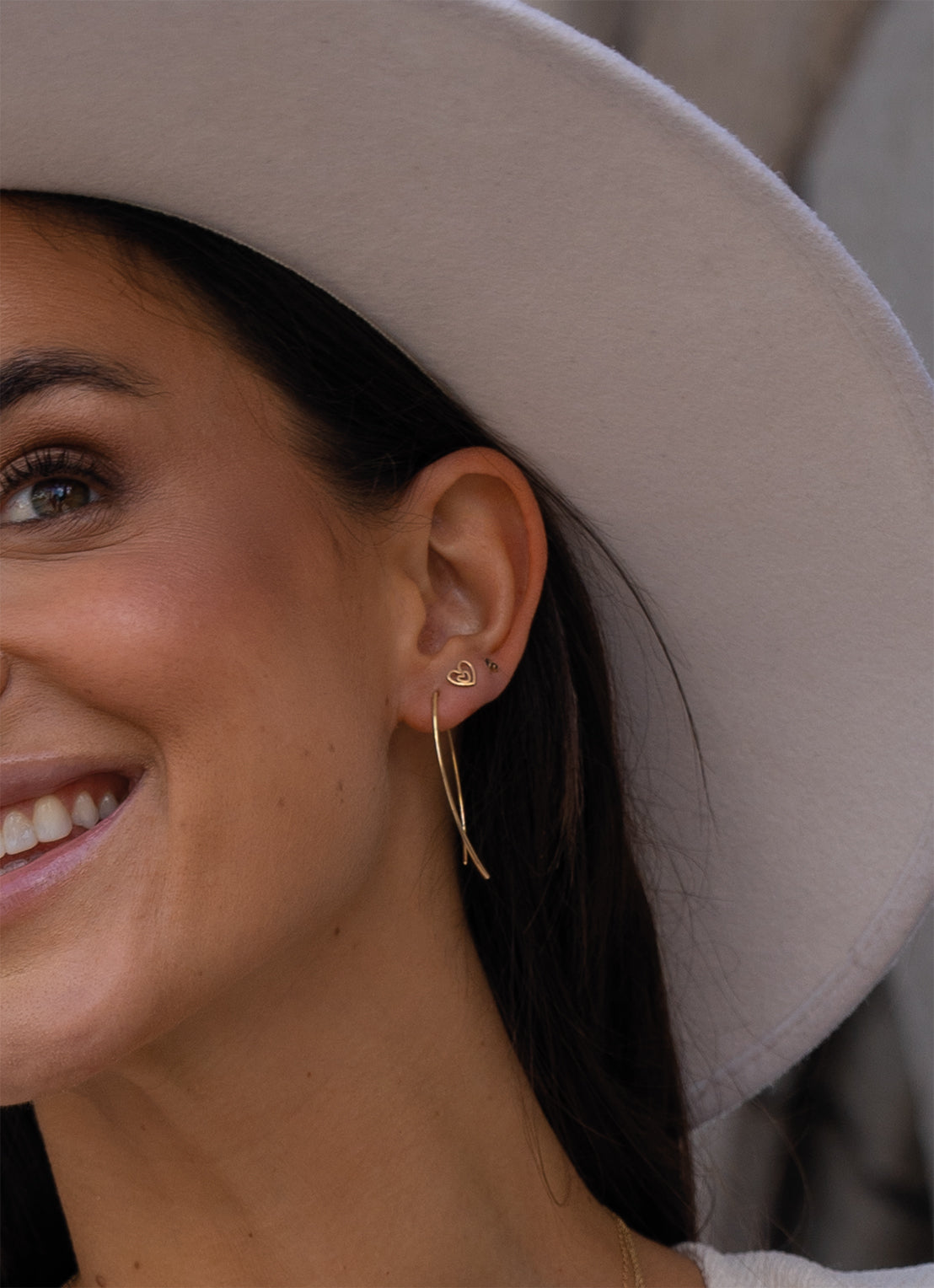 Jackie I Heart London Studs in 14K Yellow Gold worn on ear