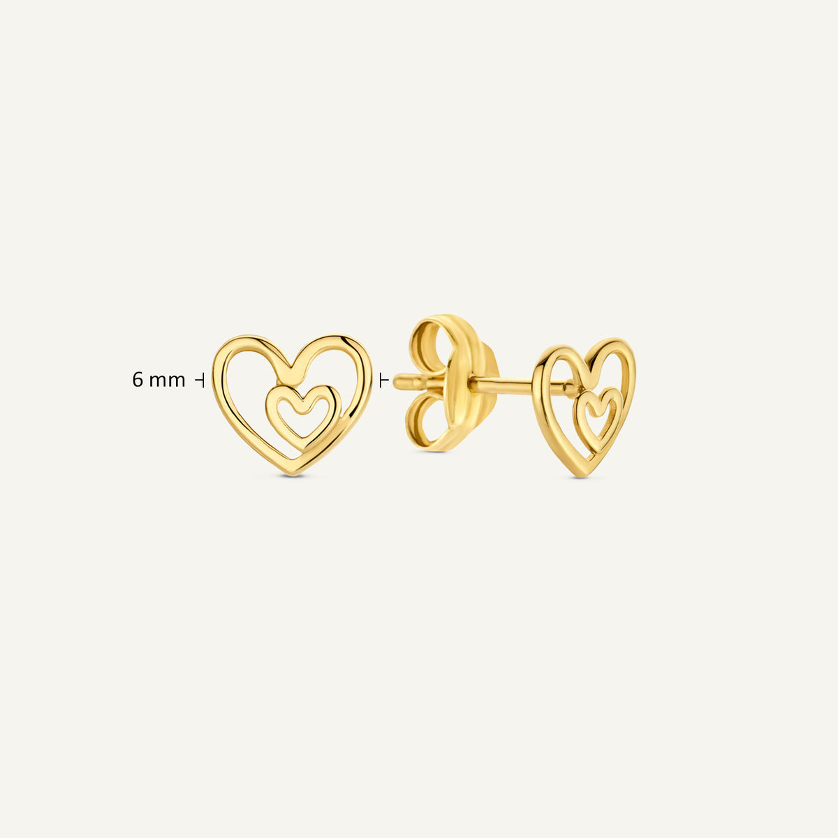Jackie I Heart London Studs in 14K Yellow Gold dimensions