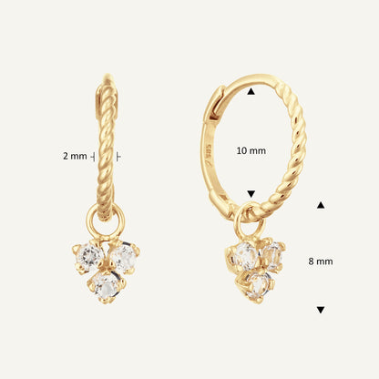 Jackie Triangle White Topaz Hoops in 14K Yellow Gold dimensions