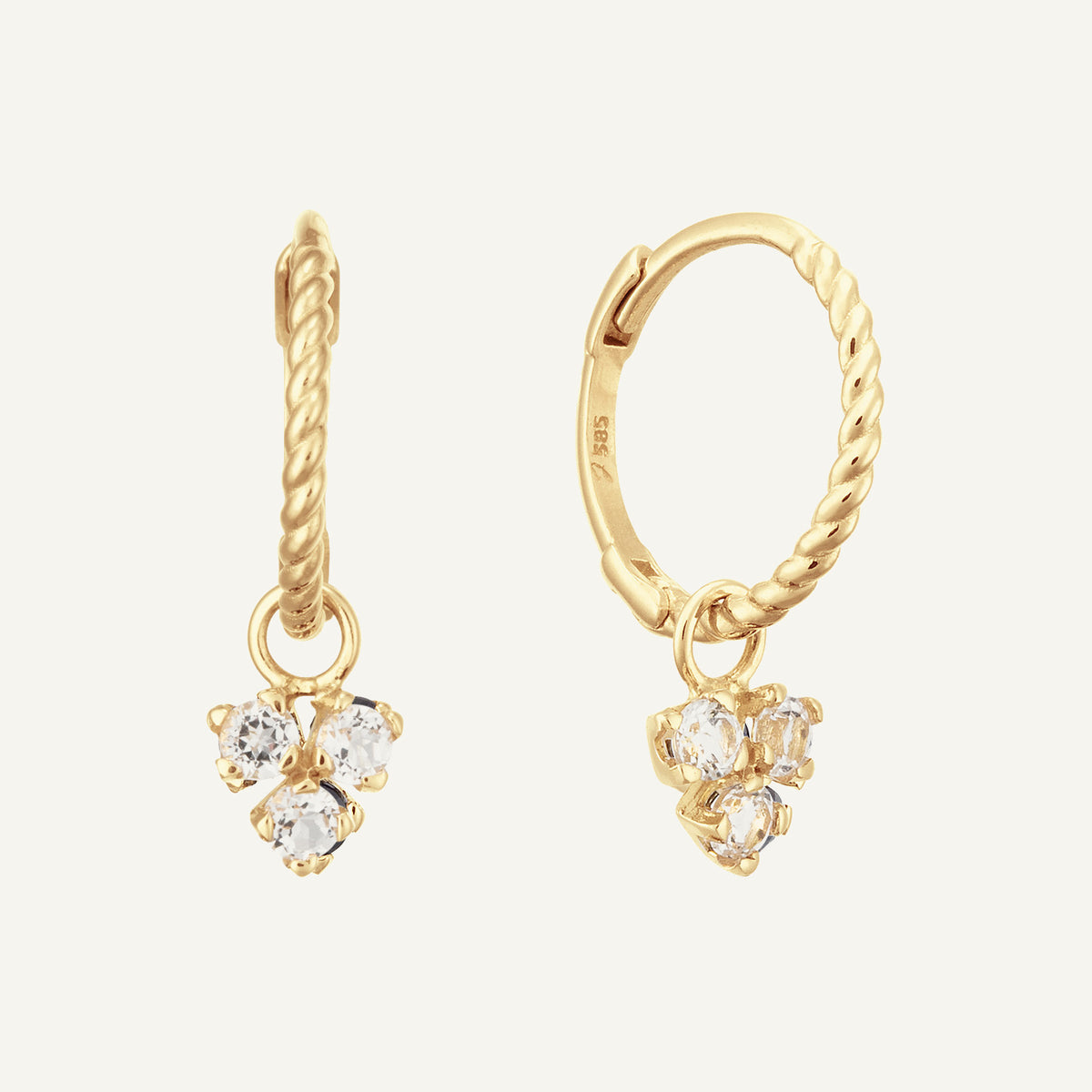 Jackie Triangle White Topaz Hoops in 14K Yellow Gold