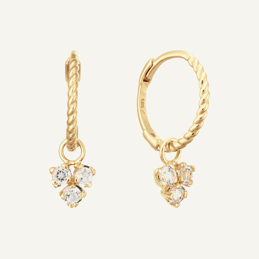 Jackie Triangle White Topaz Hoops in 14K Yellow Gold