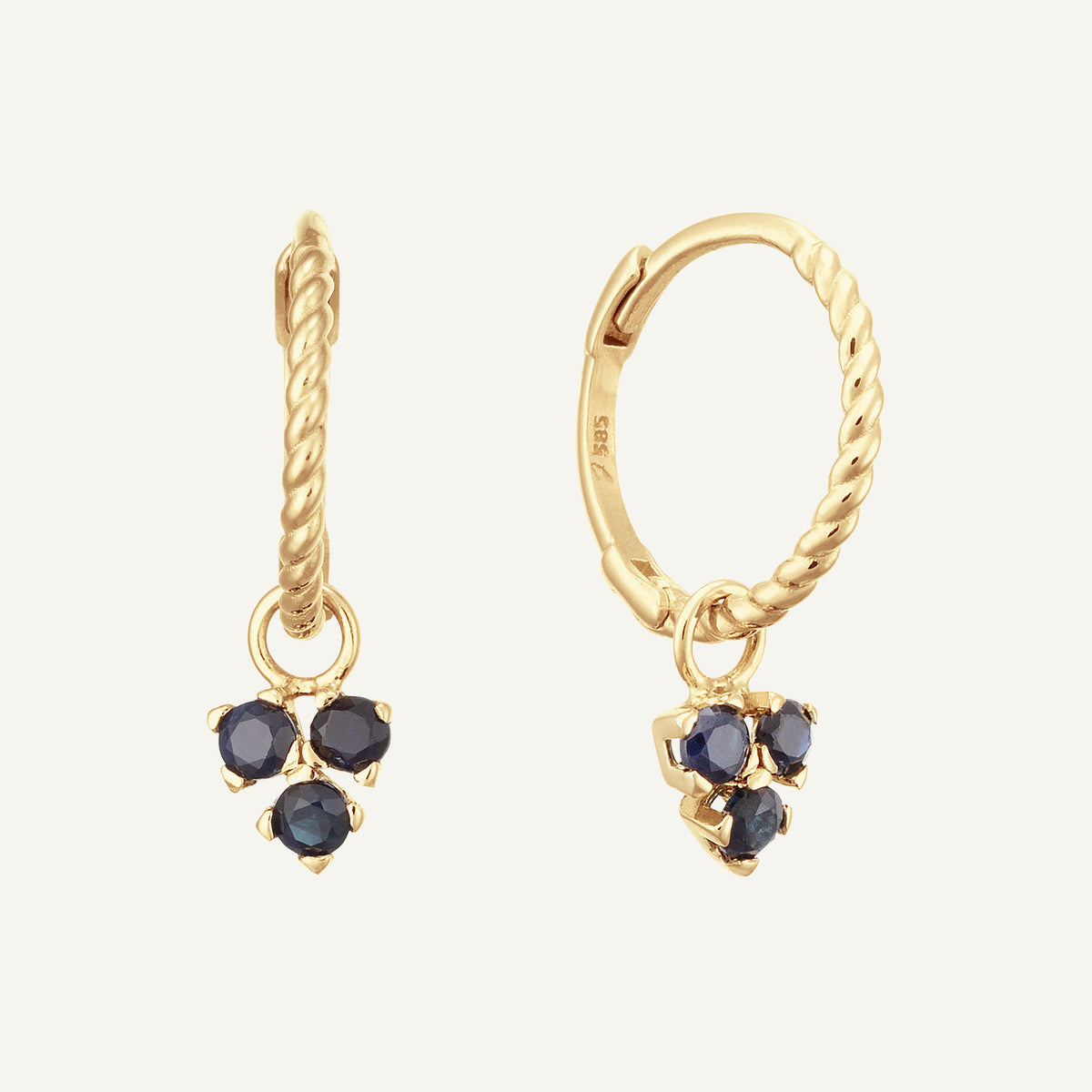 Jackie Triangle Sapphire Hoops in 14K Yellow Gold
