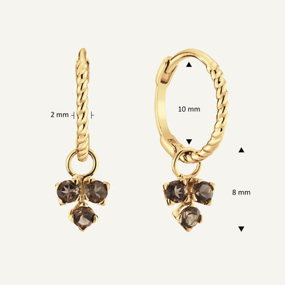 Jackie Triangle Smoky Quartz Hoops in 14K Yellow Gold dimensions