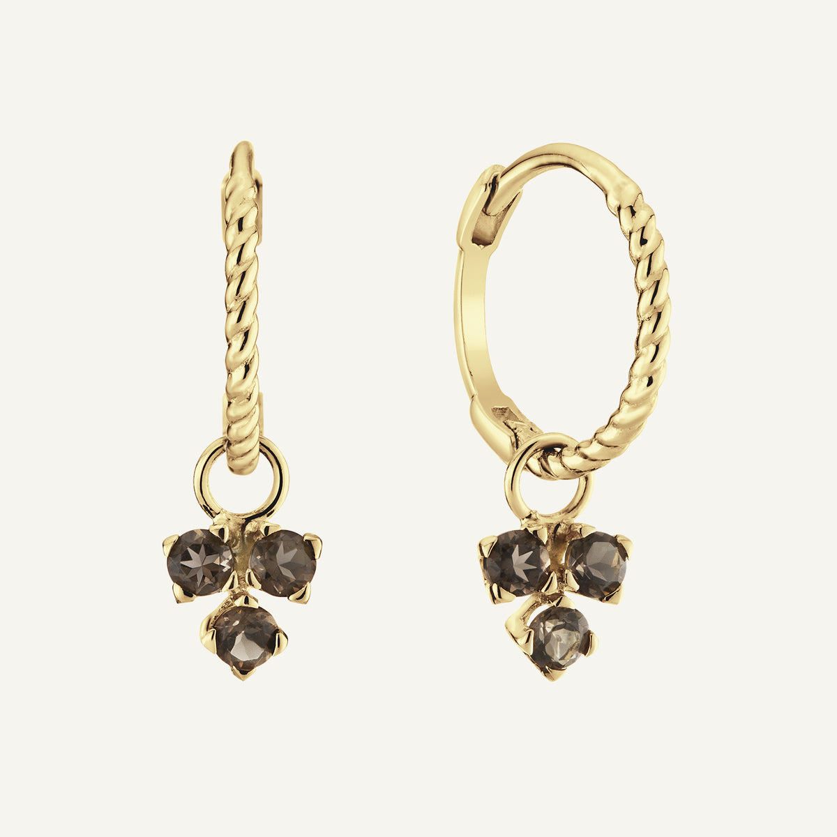 Jackie Triangle Smoky Quartz Hoops in 14K Yellow Gold