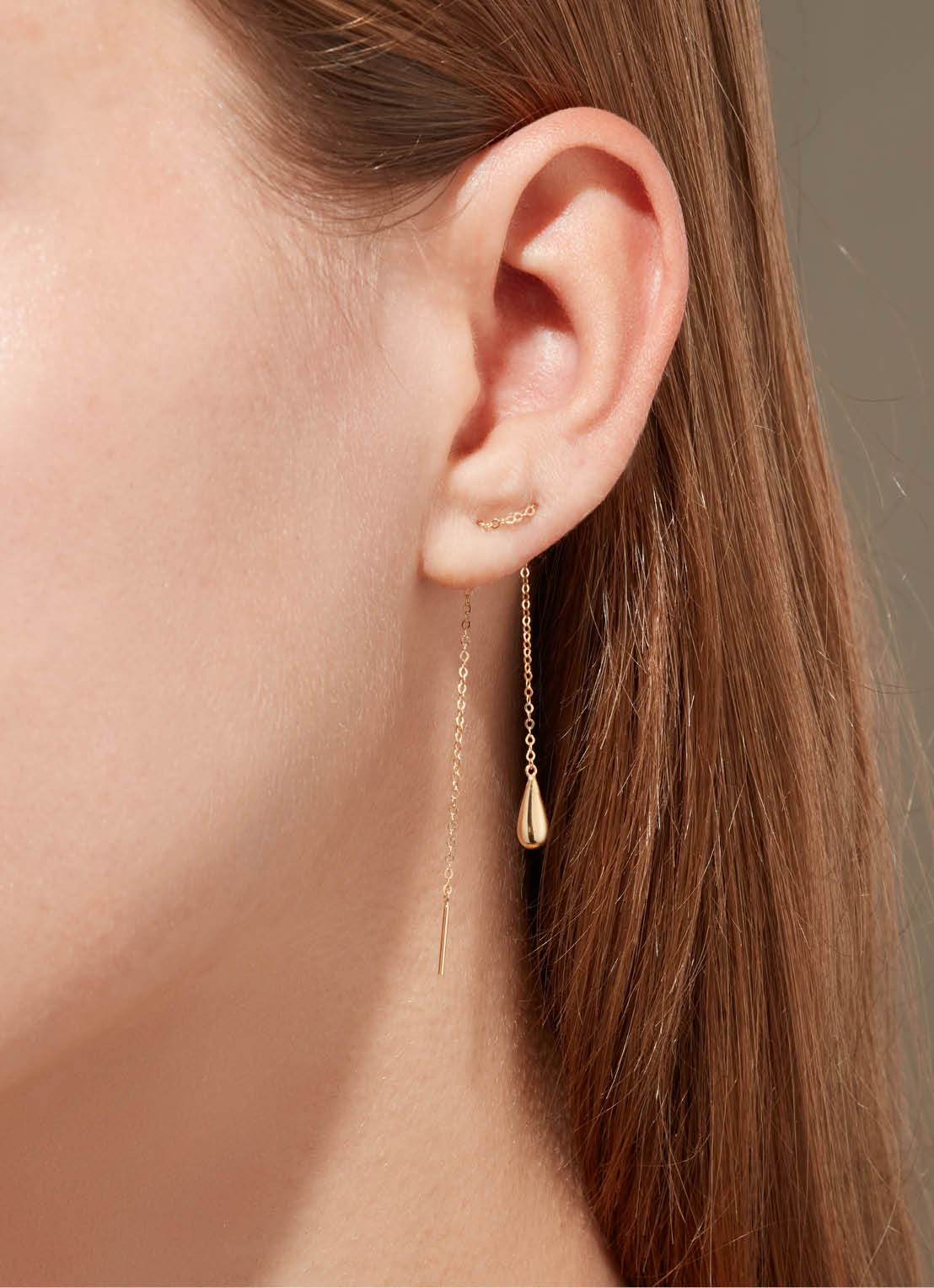 Jackie San Polo Threader Earrings in 14K Yellow Gold worn on ear