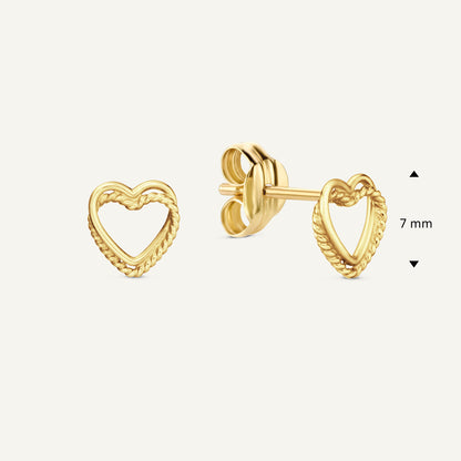 Jackie Twisted Heart Studs in 14K Yellow Gold dimensions