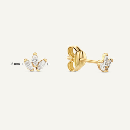 Jackie Palm Breeze White Topaz Studs in 14K Yellow Gold dimensions