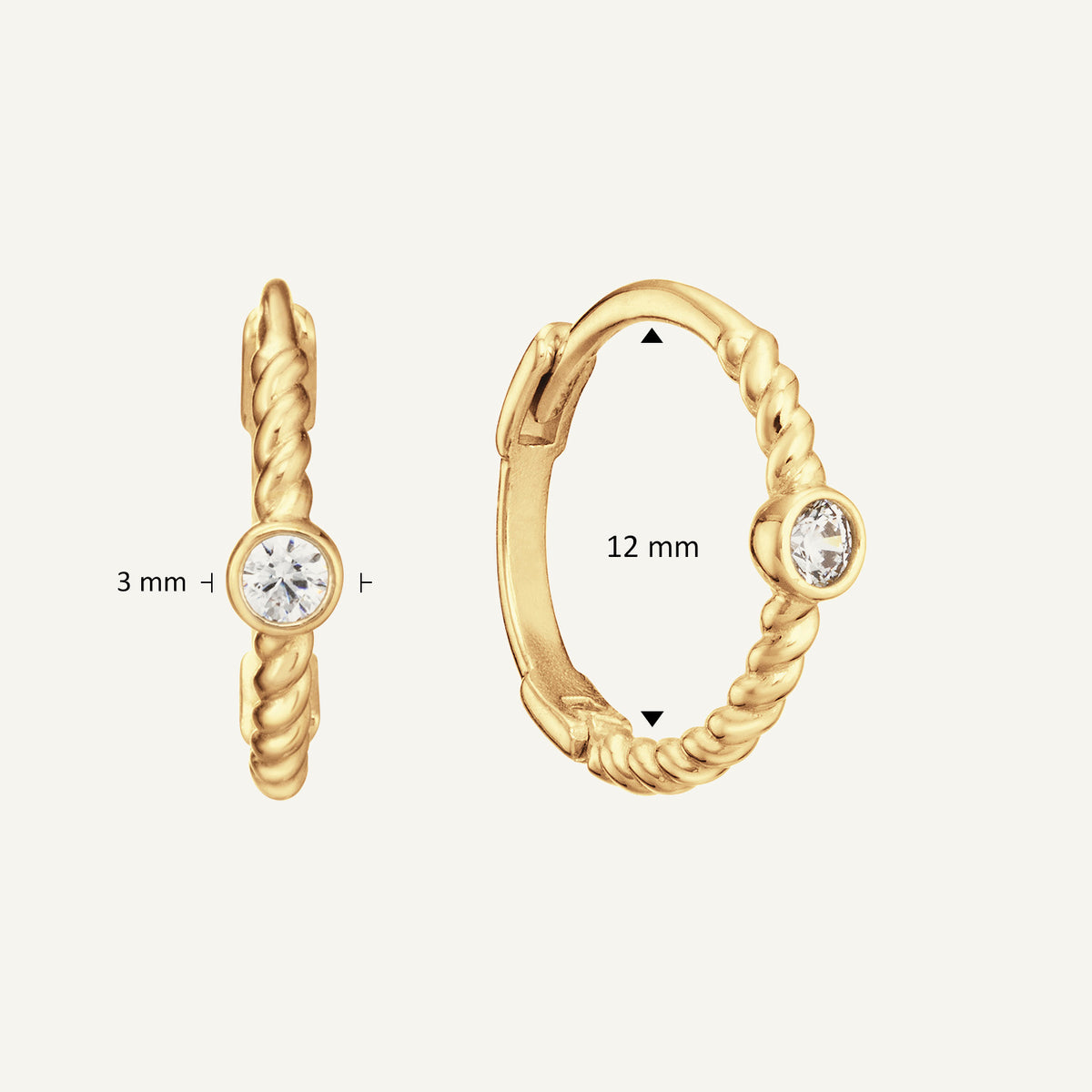Jackie Oasis White Topaz Hoops in 14K Yellow Gold dimensions