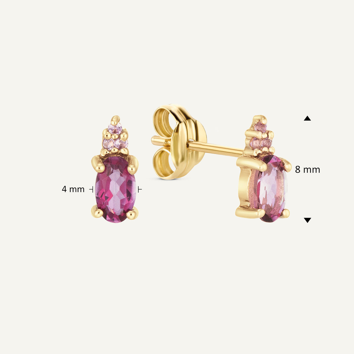 Jackie Vintage Pink Topaz Studs in 14K Yellow Gold dimensions