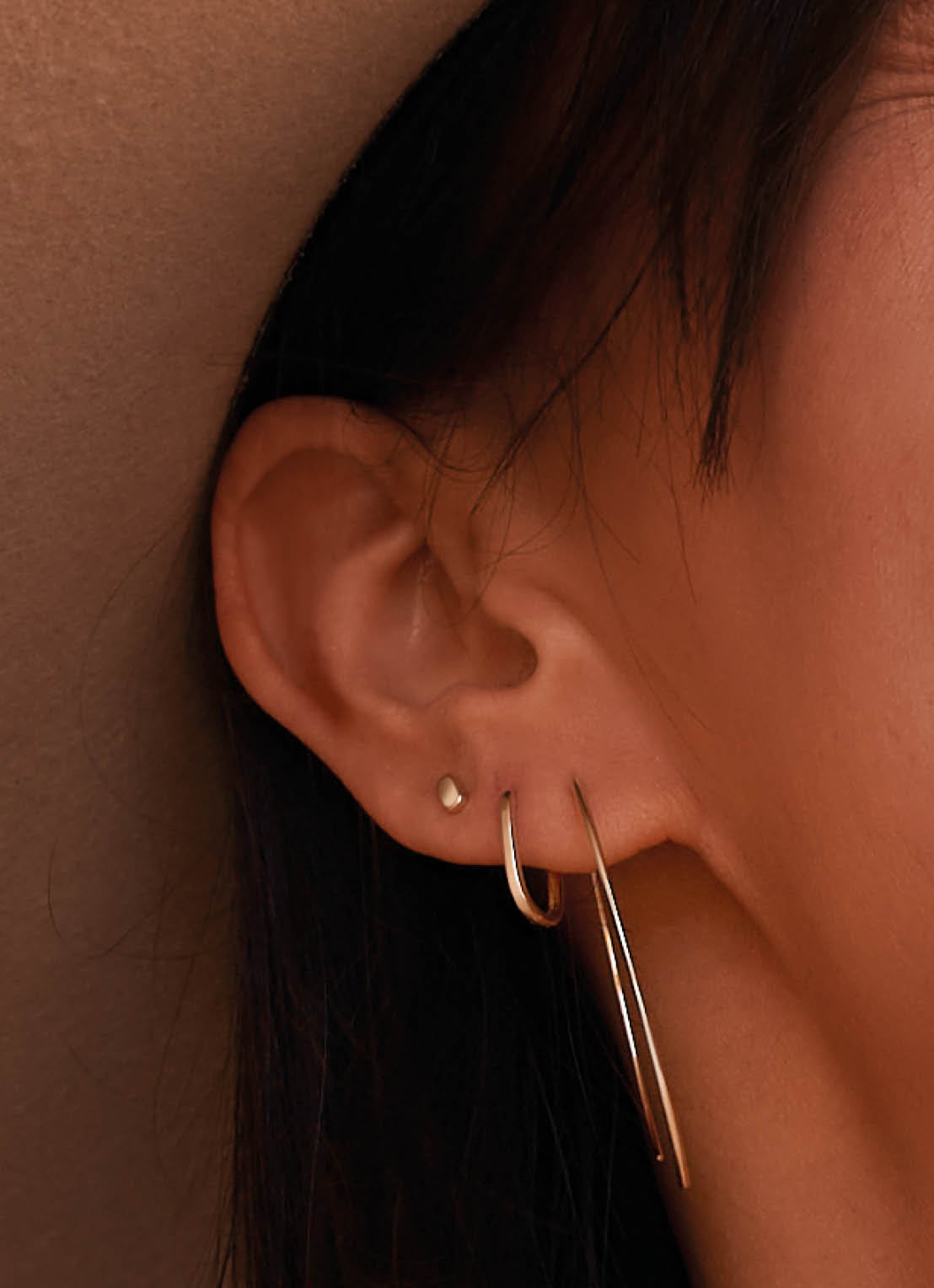 Jackie Vivaldi Studs in 14K Yellow Gold worn on ear
