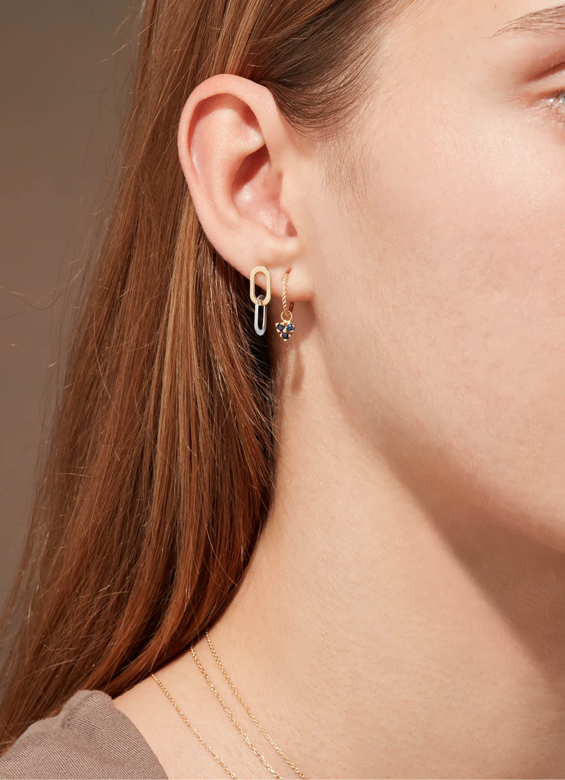 Jackie Cannaregio Bico Studs in 14K Yellow Gold worn on ear