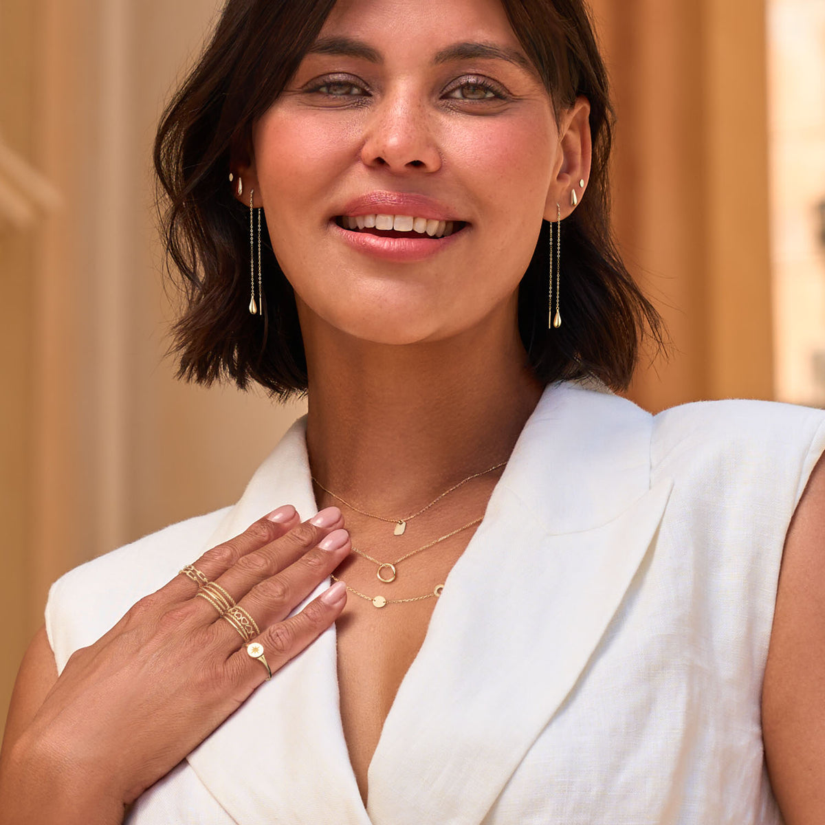 Jackie Disc Studs in 14K Yellow Gold worn on ear
