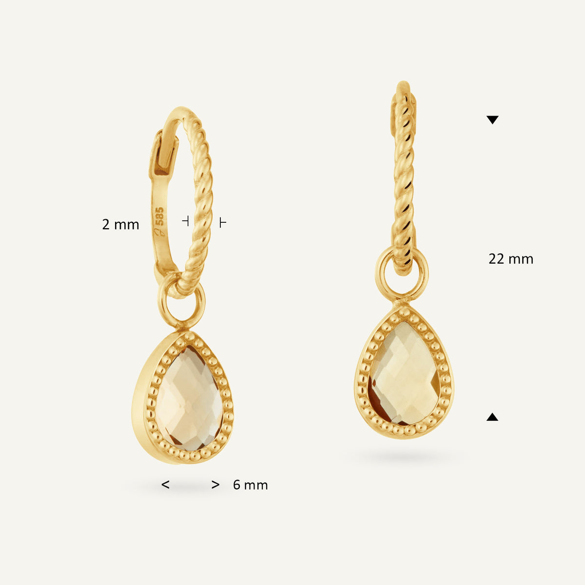 Jackie Amstel Citrine Hoops in 14K Yellow Gold dimensions