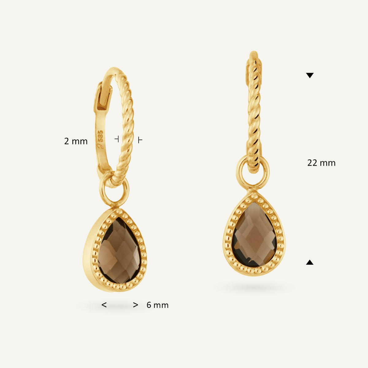 Jackie Amstel Smoky Quartz Hoops in 14K Yellow Gold dimensions