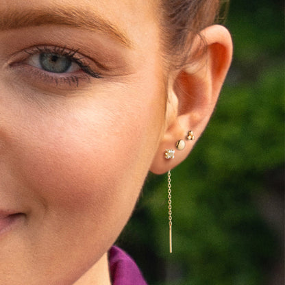 Jackie Van Gogh White Topaz Threader Studs in 14K Yellow Gold worn on ear