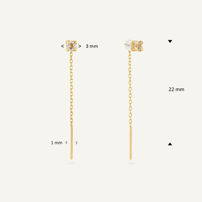 Jackie Van Gogh White Topaz Threader Studs in 14K Yellow Gold dimensions